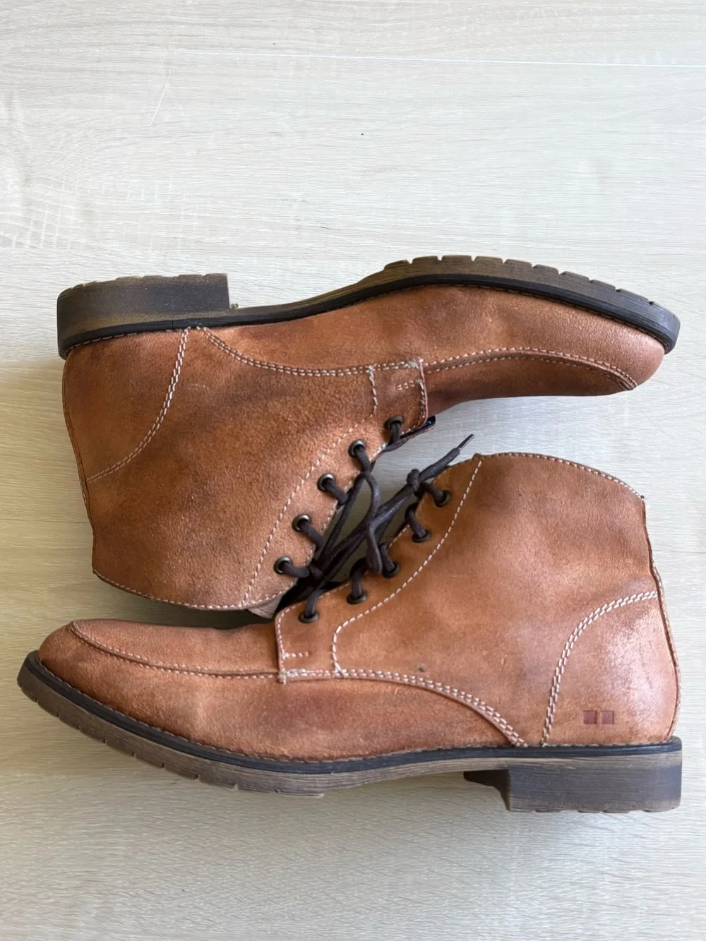 Bed Stu Men’s Brown Leather Moc Toe Lace-Up Ankle Boots Size 11.5
